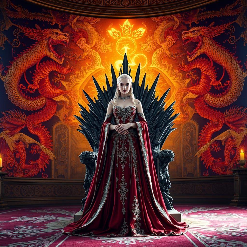 Elegant Dragon Queen Reigns in Opulent Throne Room
