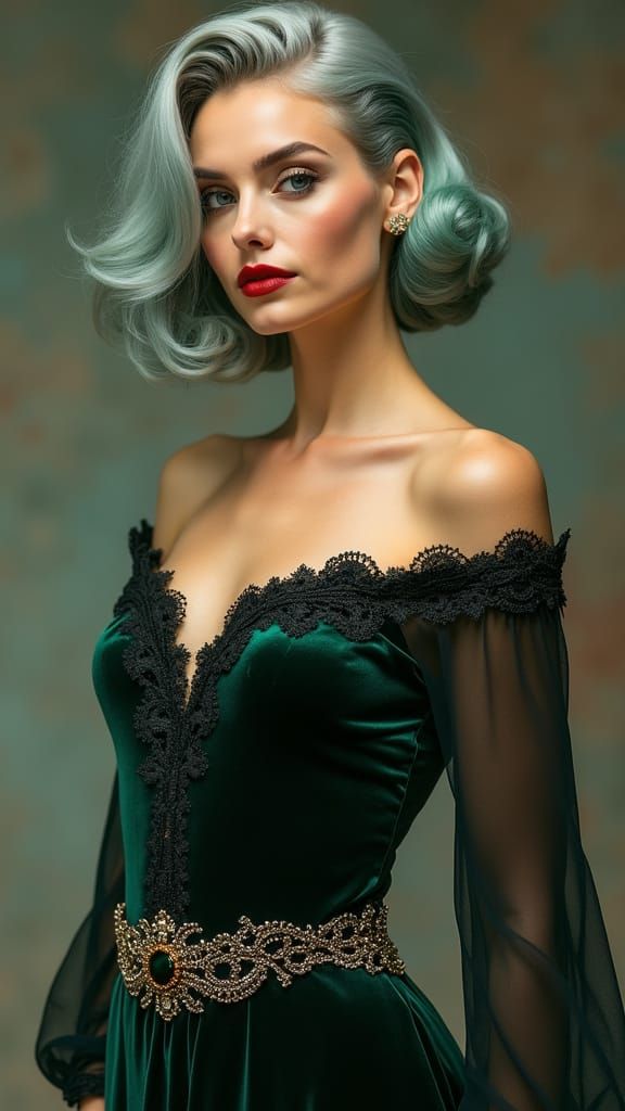 Woman in Green Gown: Art Nouveau Portrait