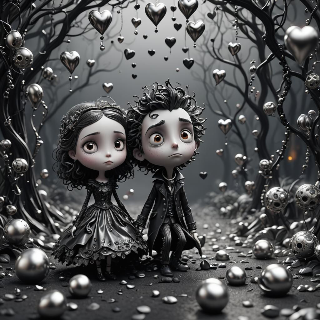 Silver Black Love in Tim Burton Style