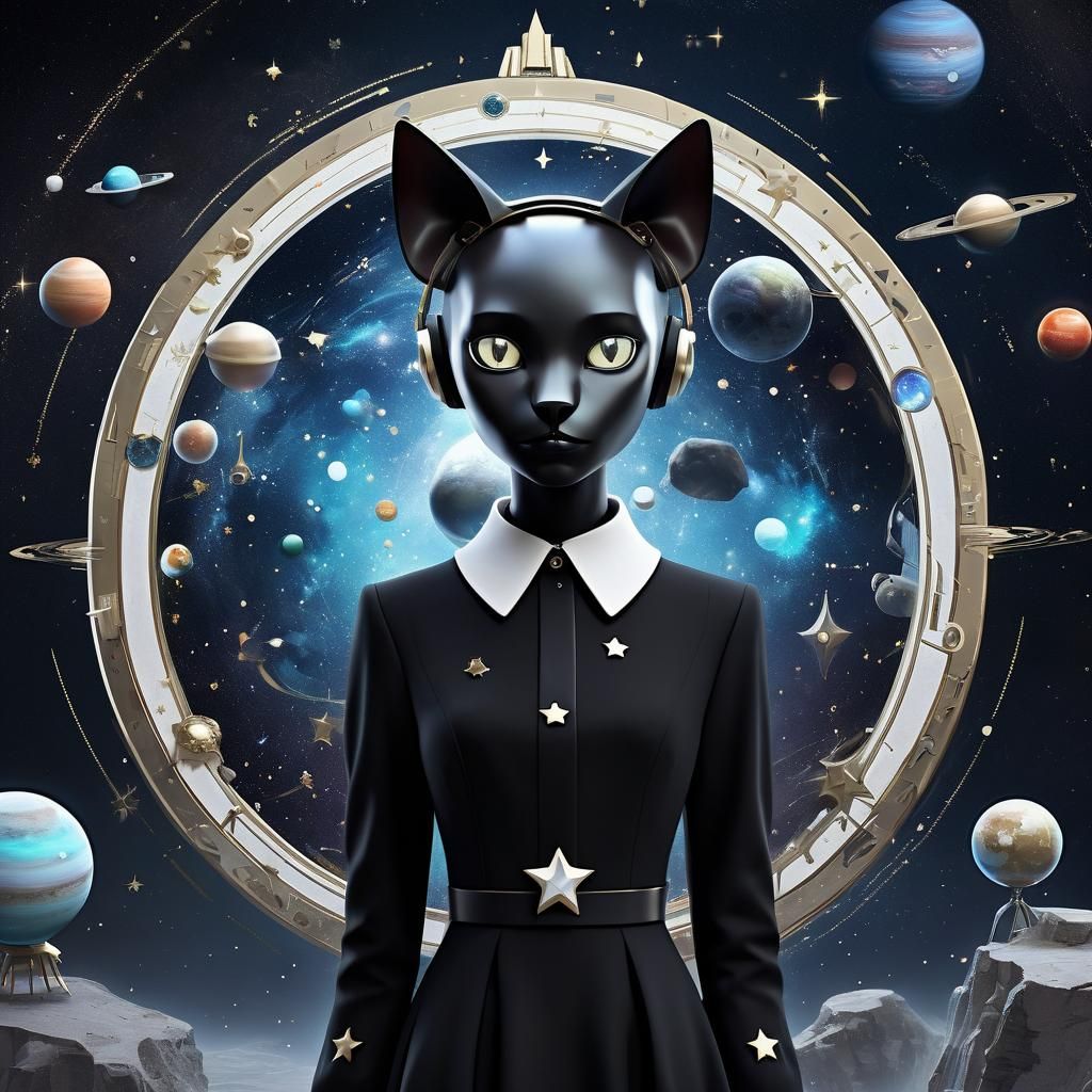 Surreal Character with Cosmic Display and Cat Ears
