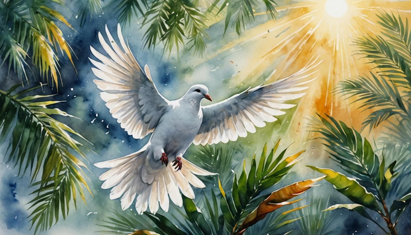 Dove of Peace with Palm Branch: Watercolor Illustration