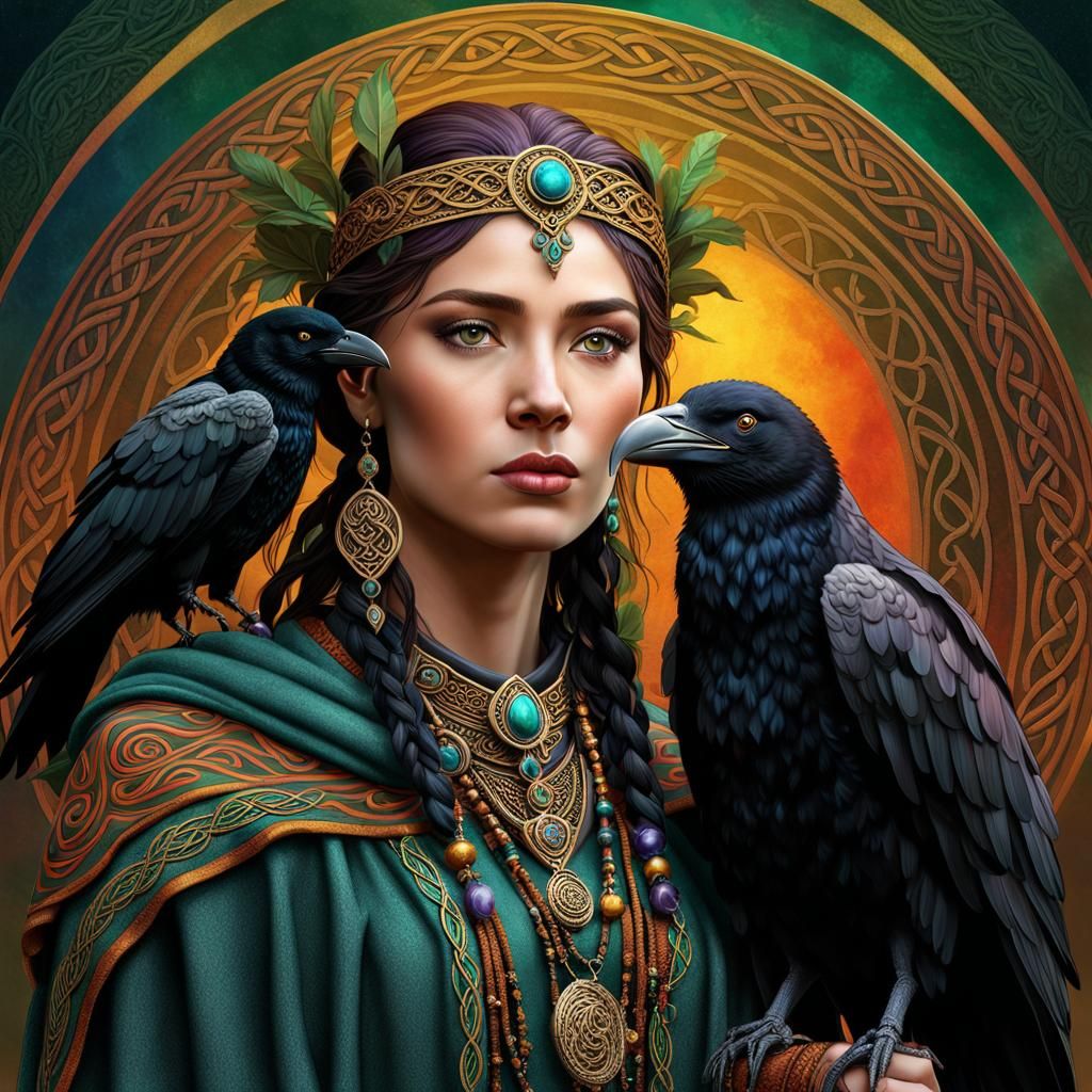 Celtic Druid and Raven Portrait in Digital Art