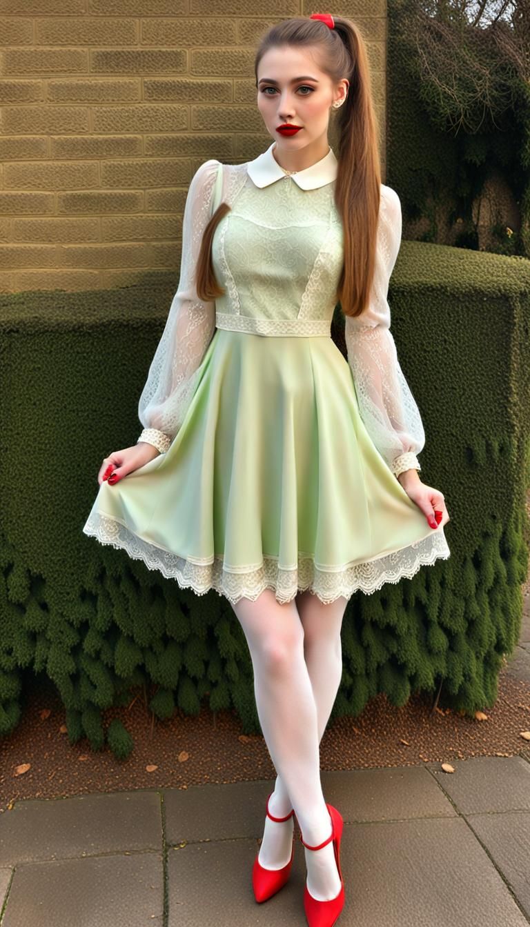 Girl in Green Dress with Ponytail