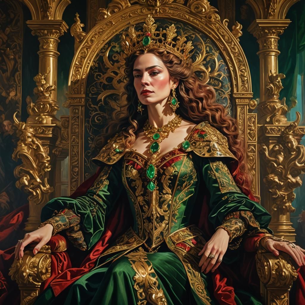 Baroque Queen on Throne: Fantasy Portrait