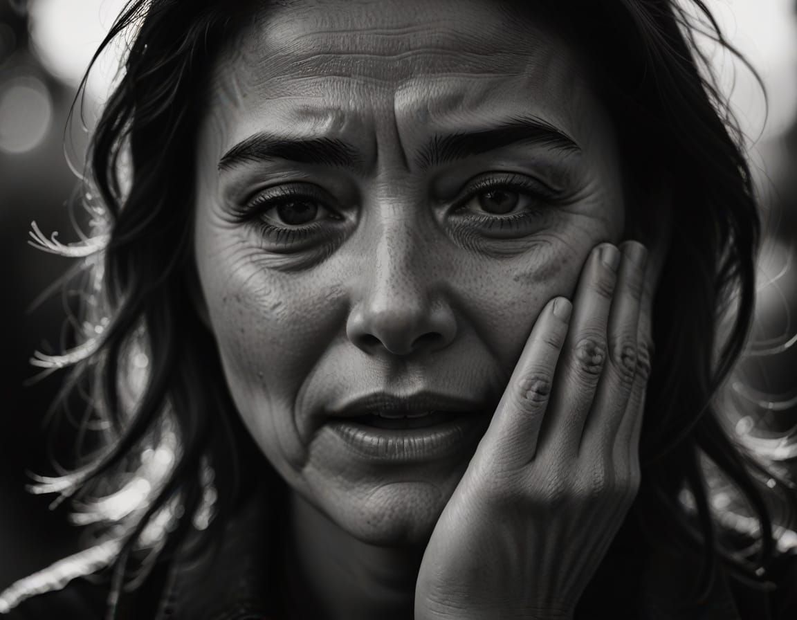 Monochrome Portrait of a Crying Woman in Photography Style