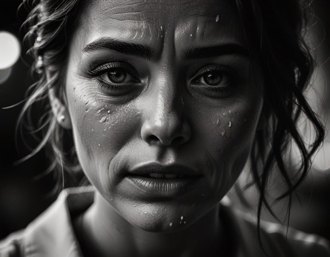Monochrome Portrait of a Woman Crying
