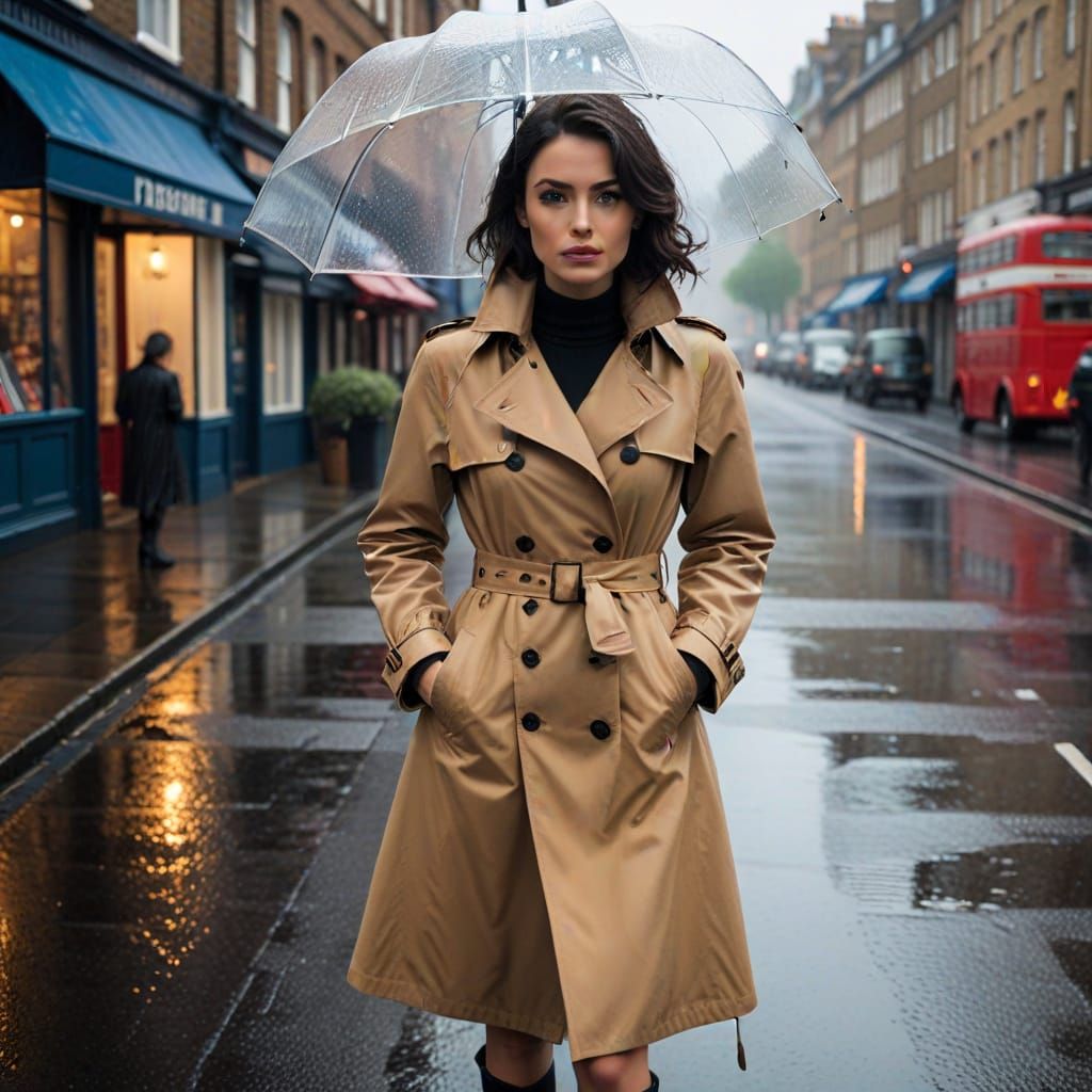 A Damp, Retro Vision of a Lady in Trench Coat