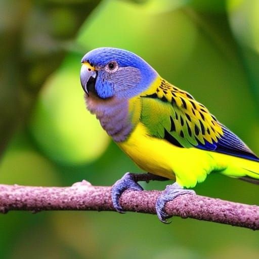 Parakeet on Branch in Crayon Style at Golden Hour