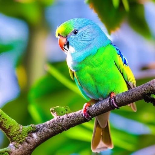 Parakeet in Golden Hour: Detailed Crayon Art