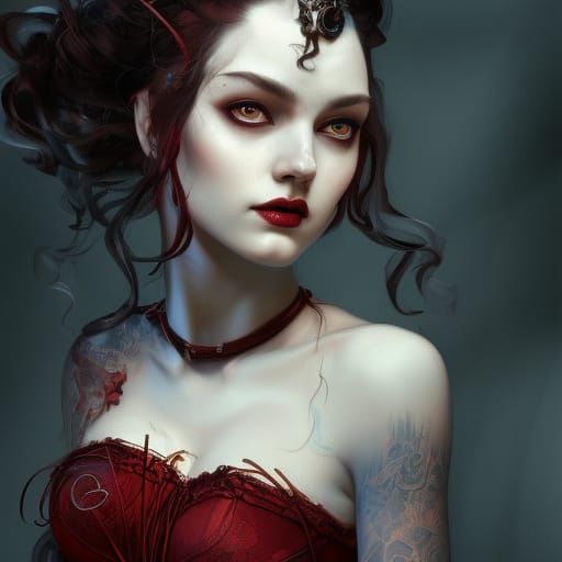 Gothic Lady in Red Corset Portrait