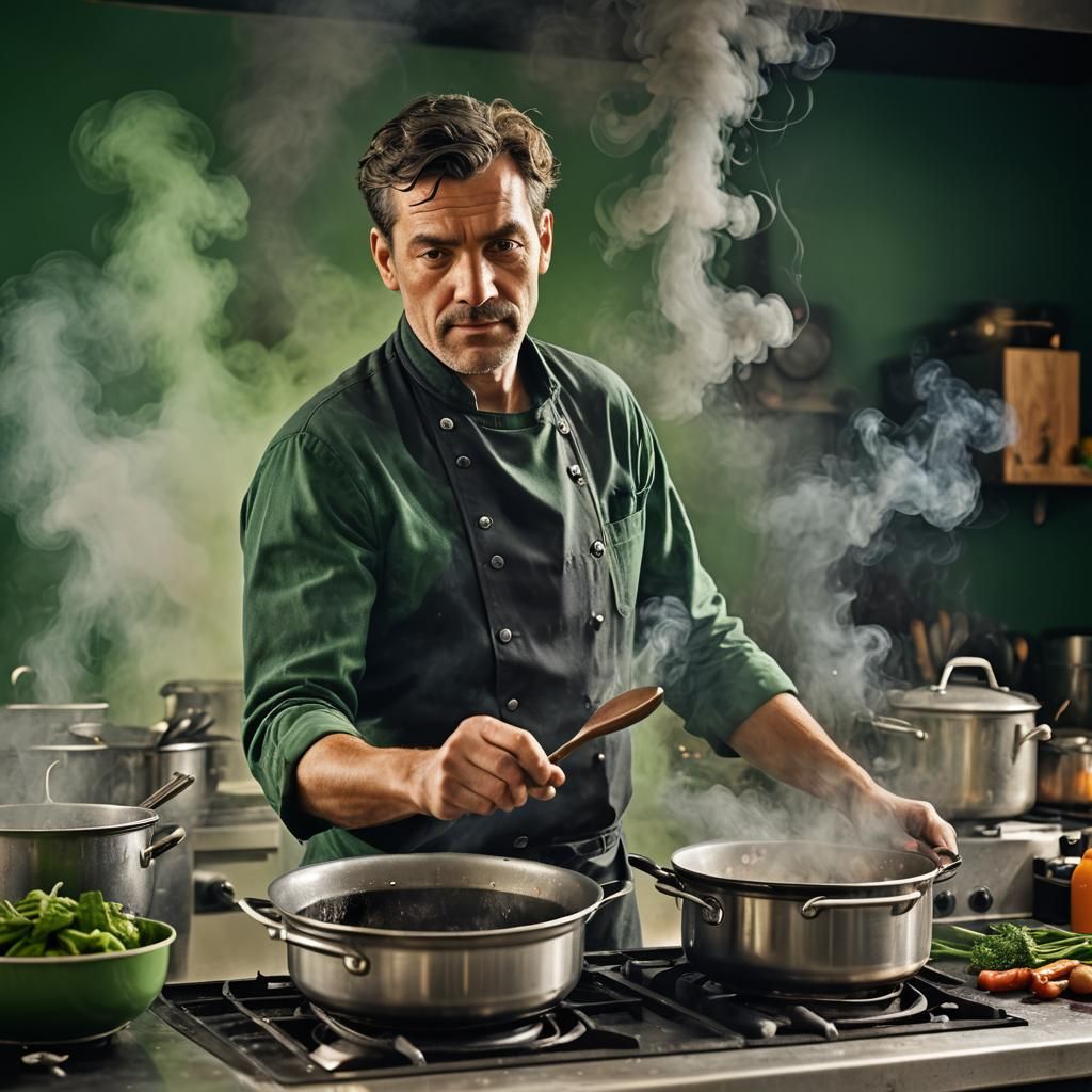 Cook at Stovetop in Schoeller Style Portrait