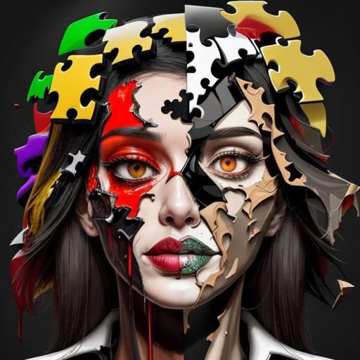 Fragmented Face: Anaglyph Digital Collage in Surreal Style
