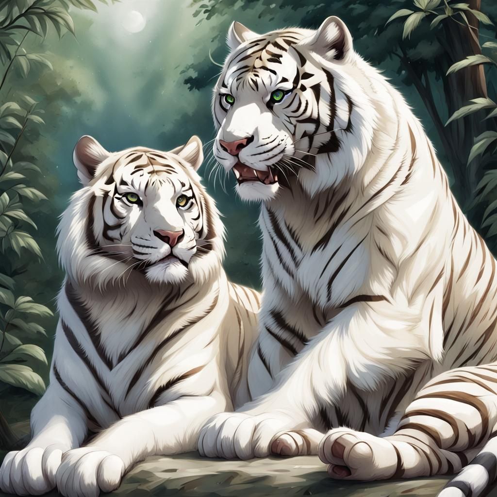 Bengal and Siberian Tigers in Anime Style