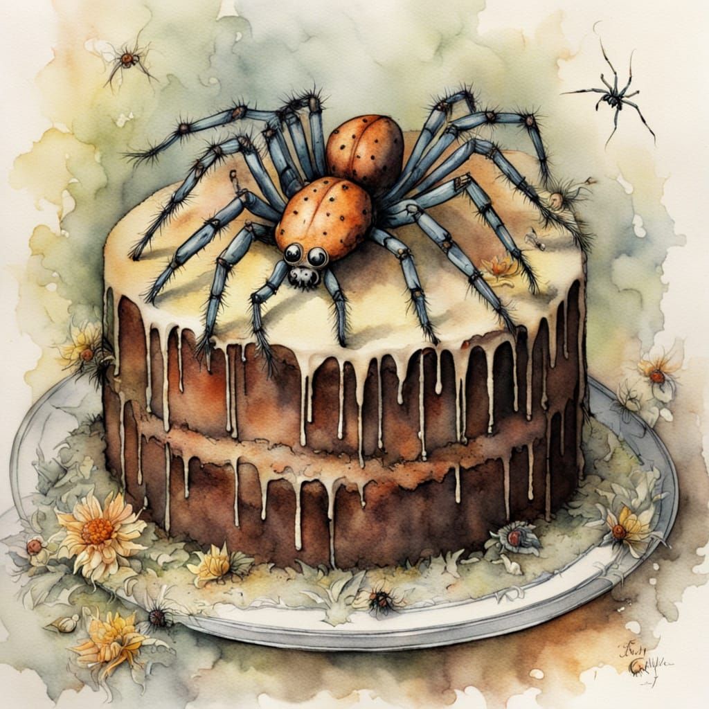 Spiders Decorate Watercolour Birthday Cake