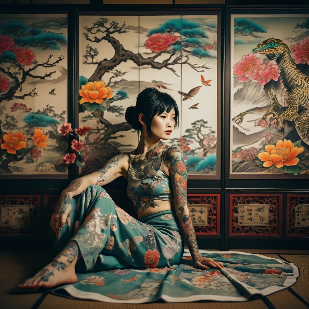 Ethereal Japanese Screens Inspired Artistic Portrait