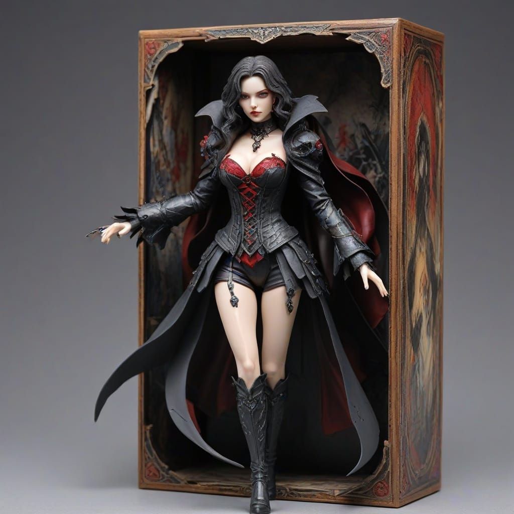 Ethereal Vampire Amidst Toy Boxes in a Dreamlike Setting