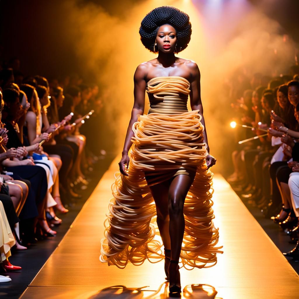 Ramen Noodle Dress on Fashion Runway