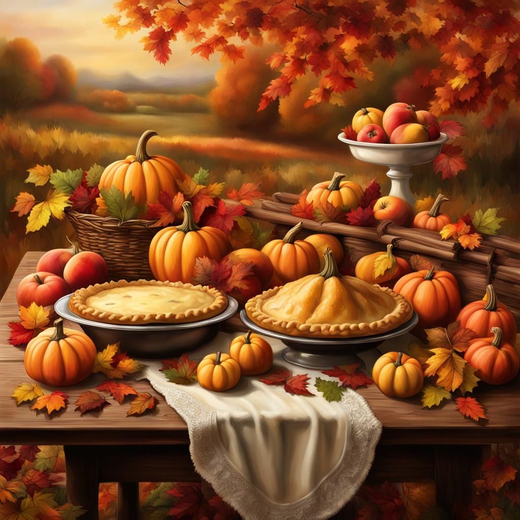 Autumn Harvest Feast: Rustic Table with Fall Produce