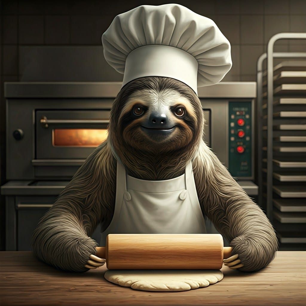Sloth in a Bakery Kitchen