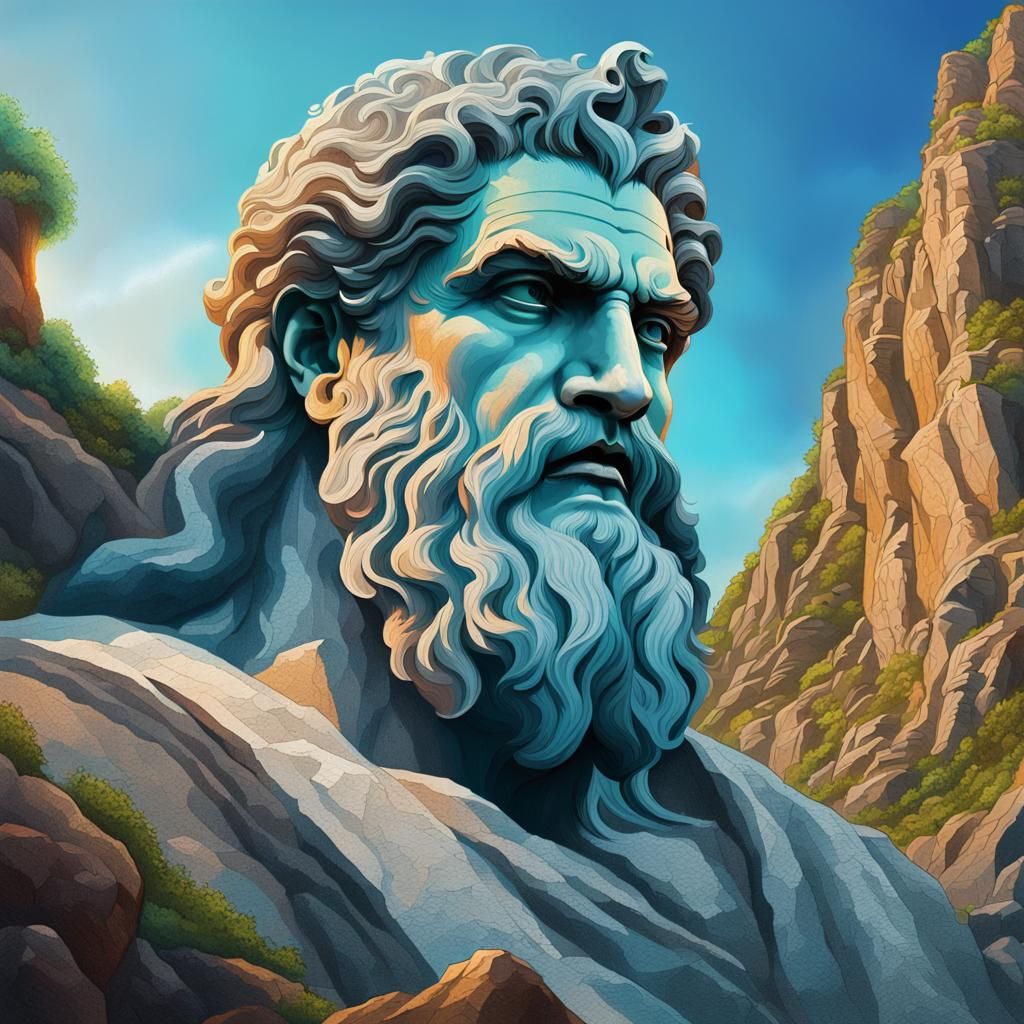 Zeus Statue Carved into Mountain, Hyperrealism