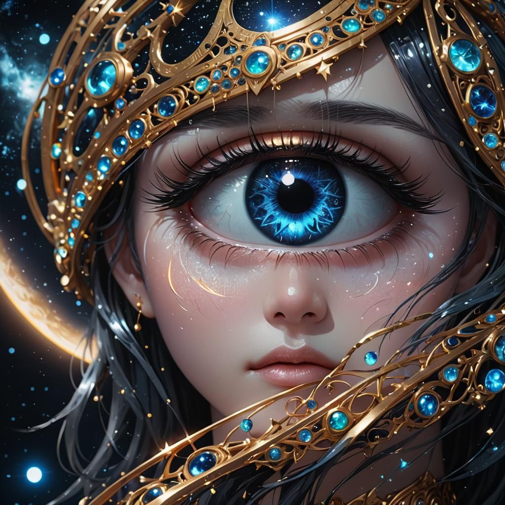 Moon Goddess Eye-Drop in Shimmering Anime Style
