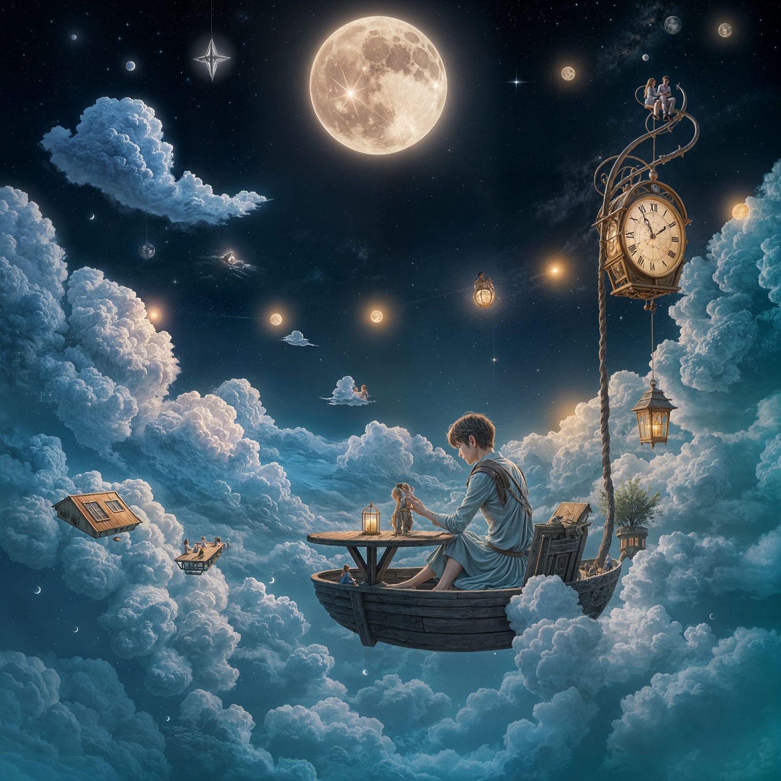 Romantic Anime Scene in a Floating Cafe under the Starry Sky