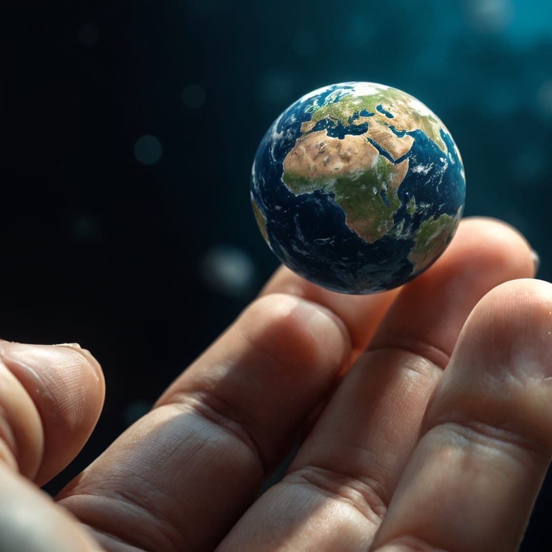 Gigantic Hands Hold Majestic Earthly Landscape