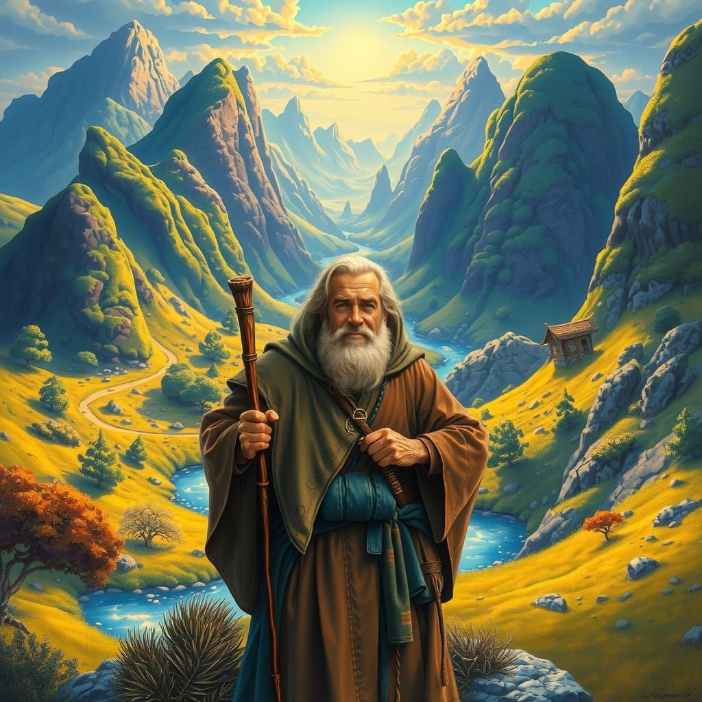 A Guide in a Mystical World, Inspired by Ron Miller's Landsc...