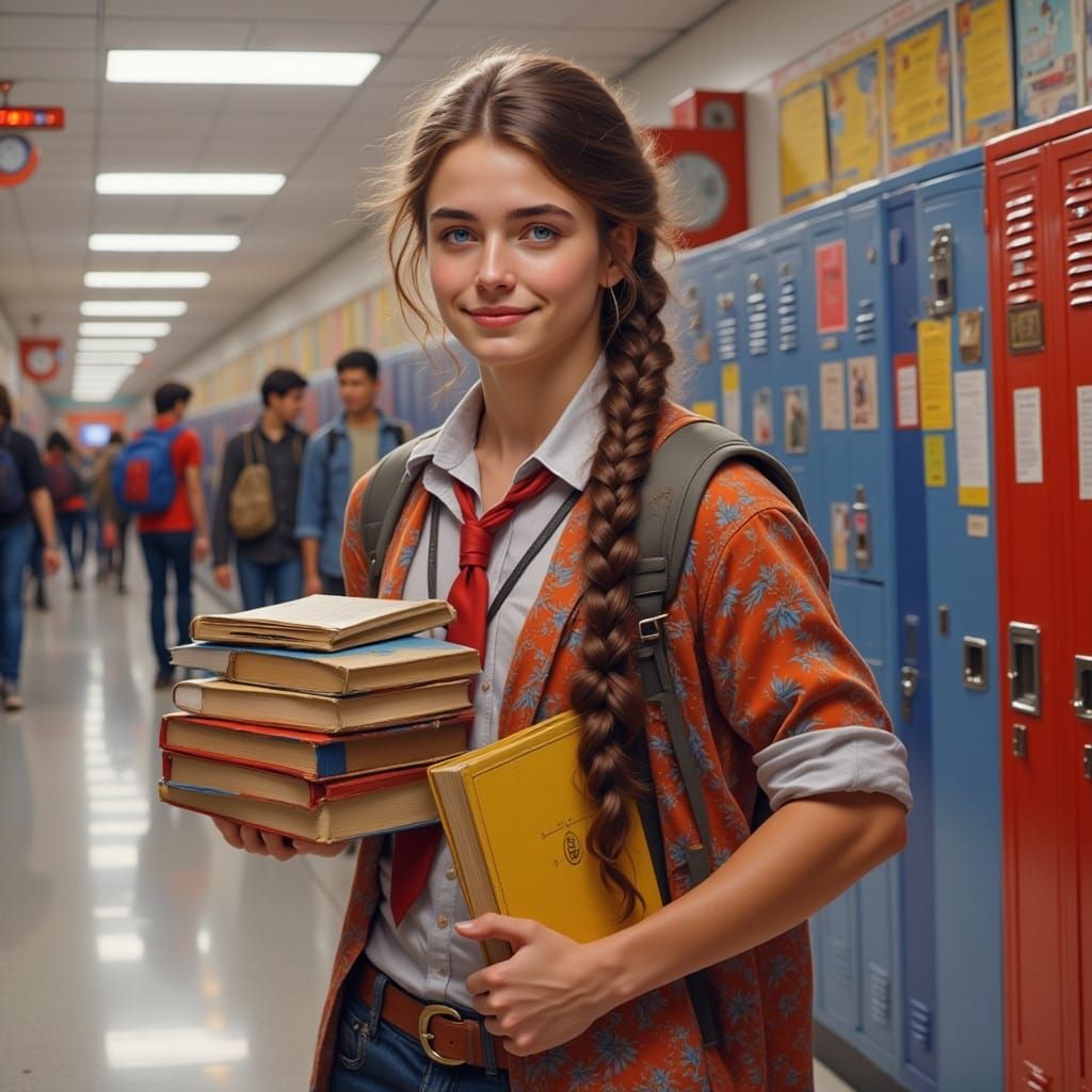 Adorable Young Scholar Surrounded by School Life