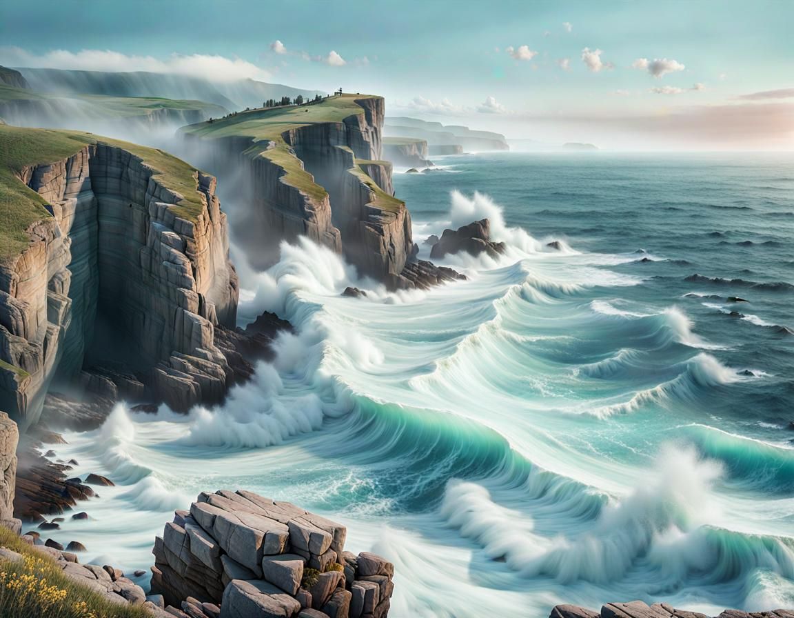Turbulent Sea Meets Rocky Cliffs: Fantasy Concept Art