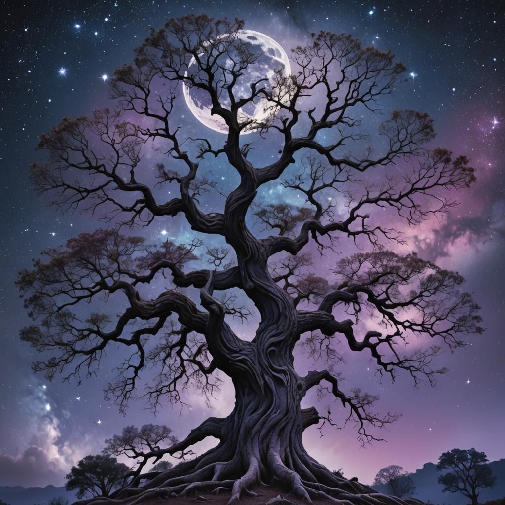Mystical Tree Against Cosmic Sky: Splash Art