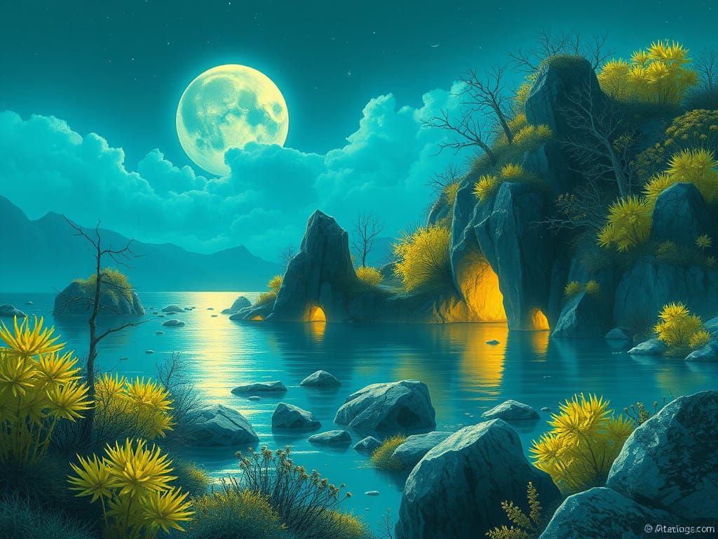 Azure Bay Landscape in Ultraminimal Bauhaus Style