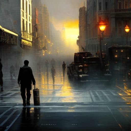 Cinematic Cityscape with Man Walking in Alley