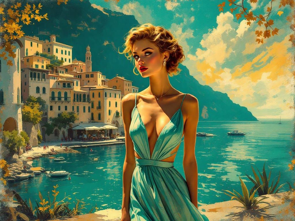 1950s Pin-Up Italian Coast Town With Romantic Lighting