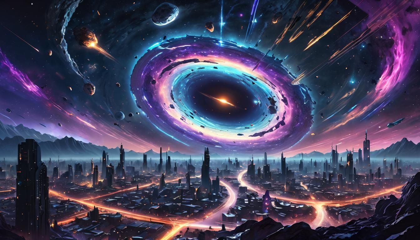 Cosmic Black Hole with Orbiting Asteroid Cities