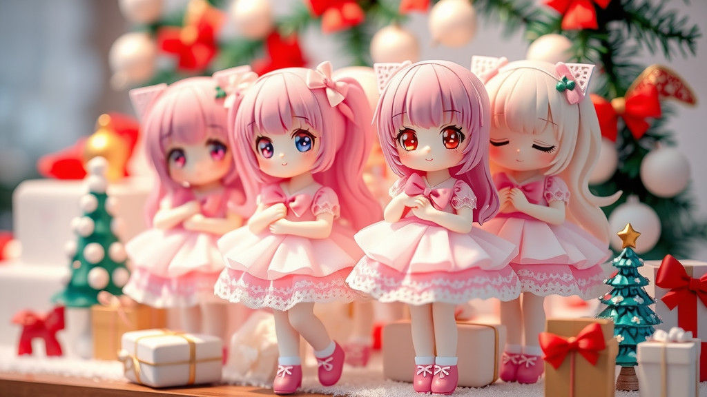 Christmas Kawaii Waifu Figurines in Sticker Style