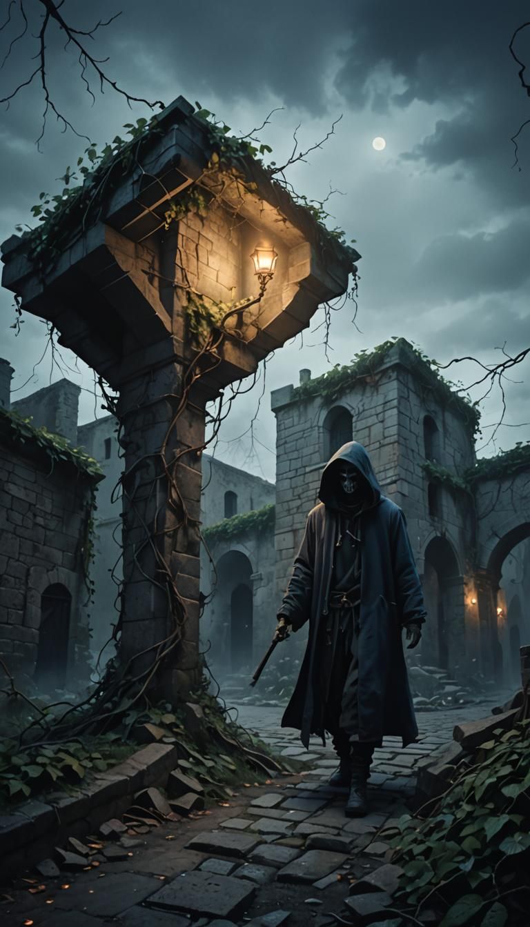 Dark Fantasy Figure in Gothic Alleyway