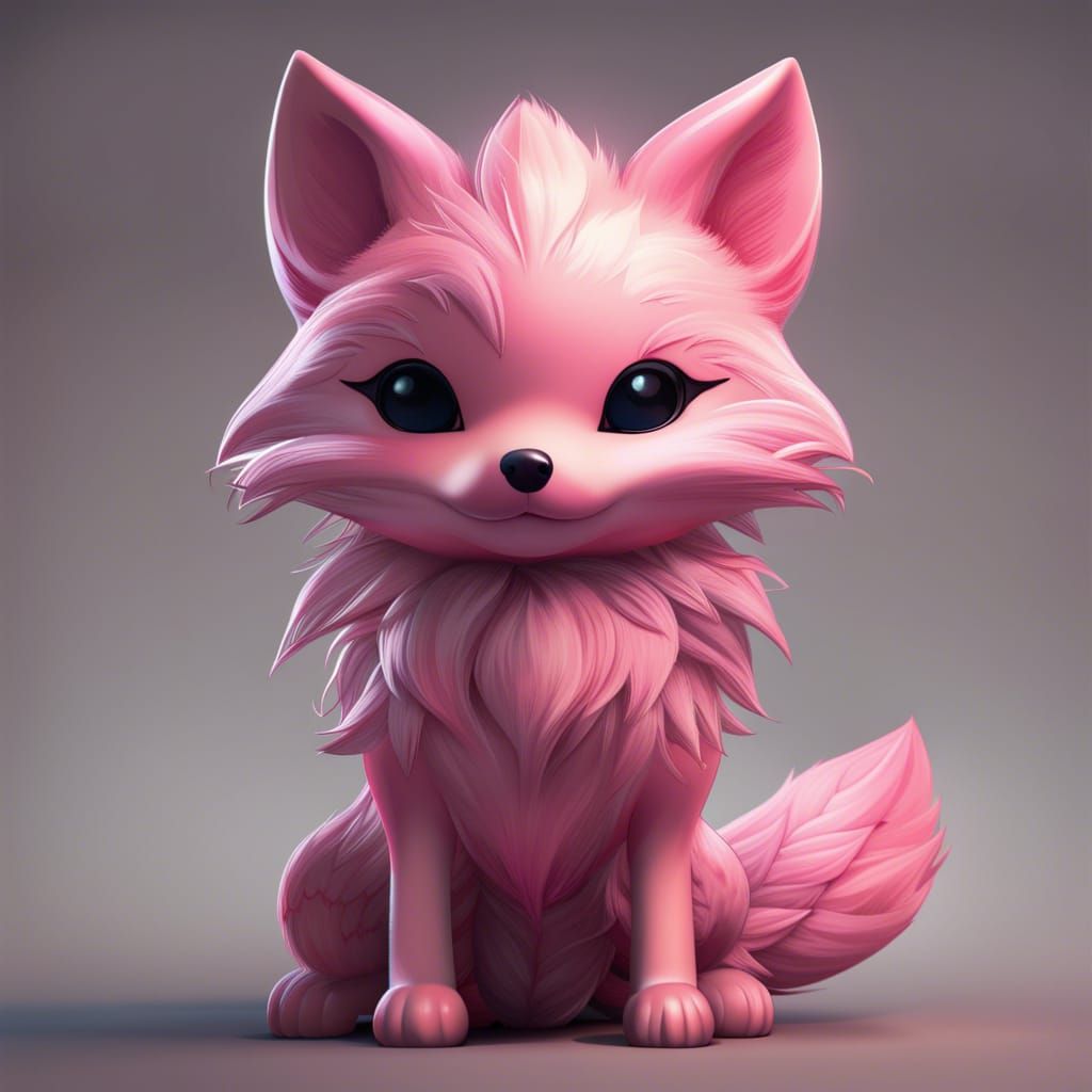 Chibi Pink Fox: Detailed Fantasy Concept Art