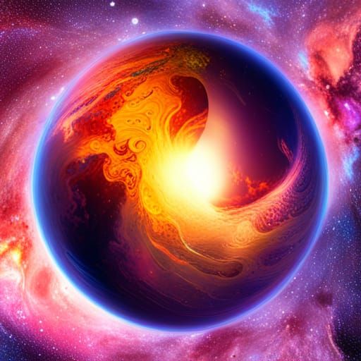 Ringed Planet with Nebula in Cosmic Illustration