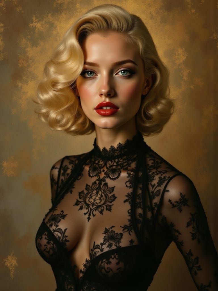 Blonde Pin-Up in Golden Light, Dutch Luminism Style