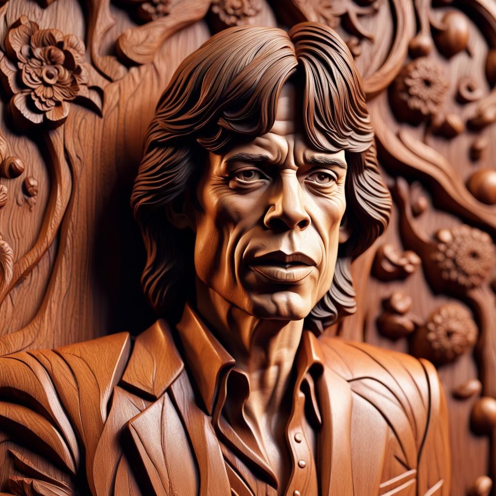 Mick Jagger Wood Carving