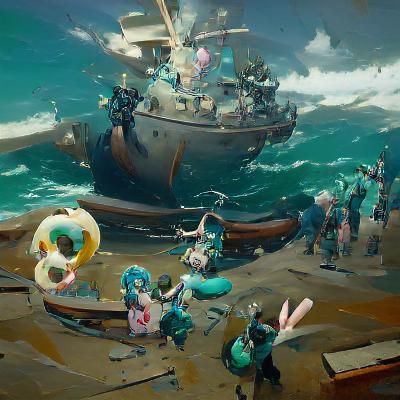 Hatsune Miku's Sea of Thieves Encounter as Oil Painting