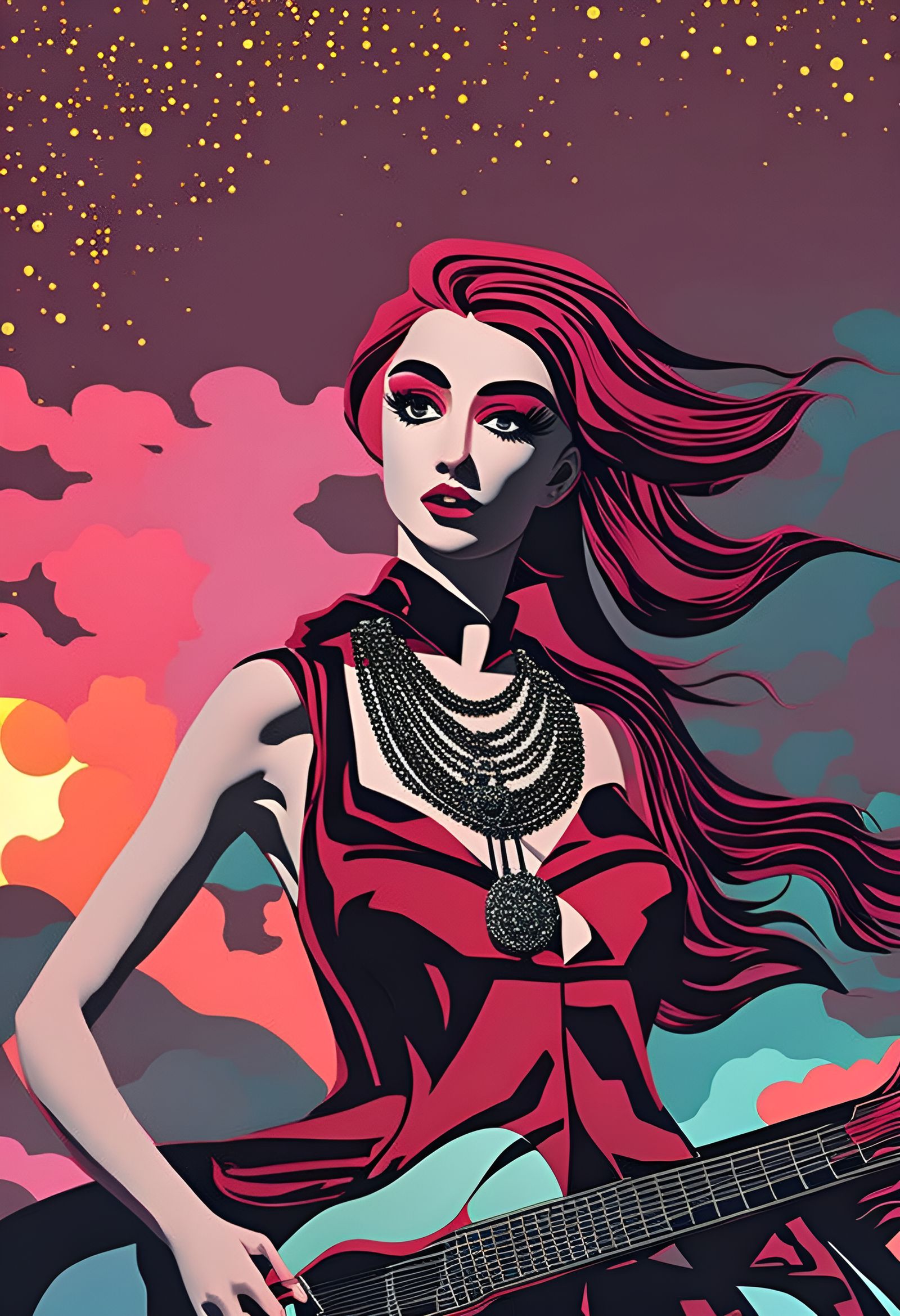 Punk Rock Birth of Venus: Vintage Gouache Illustration