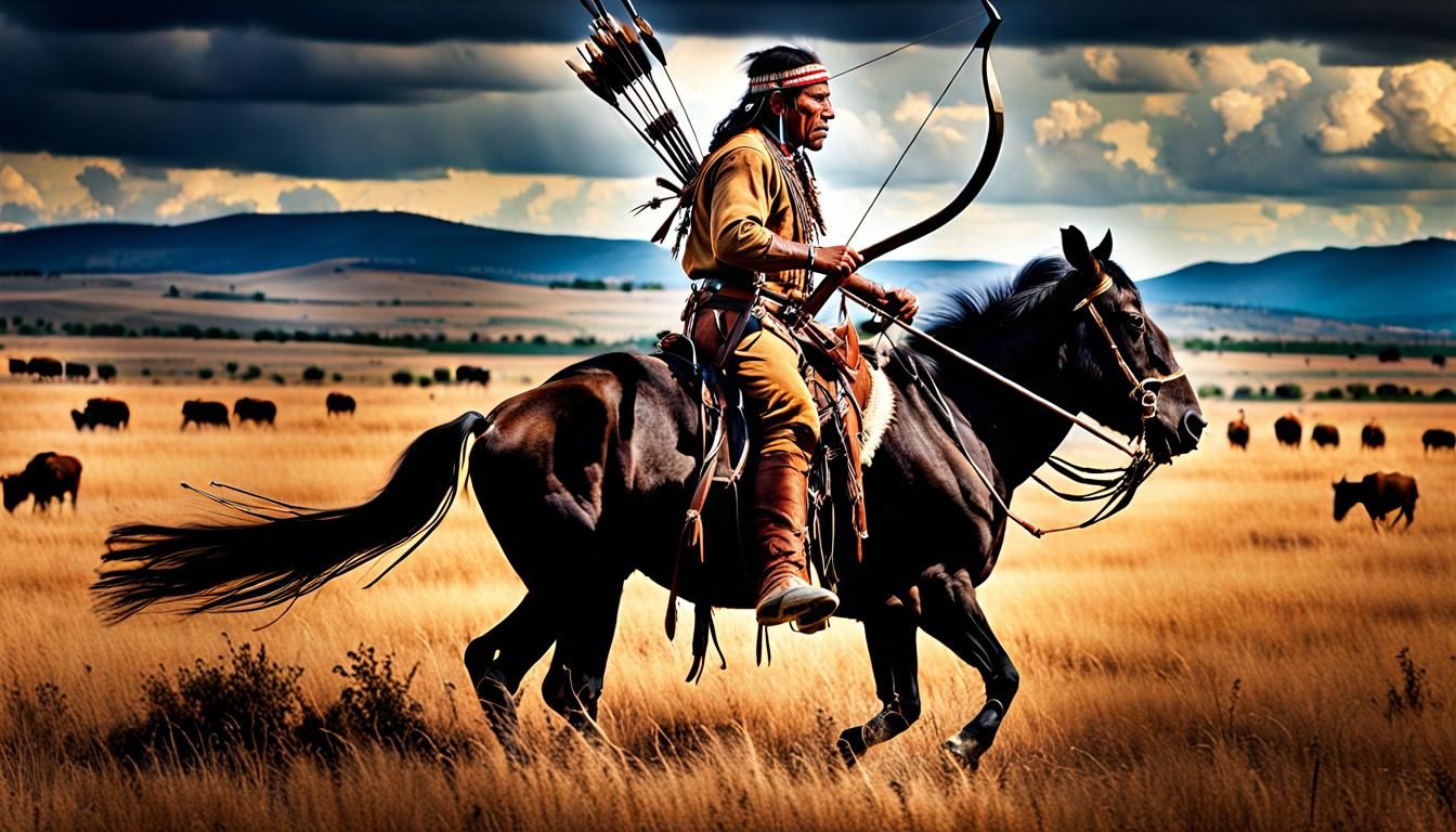 American Indian Buffalo Hunt on the Plains