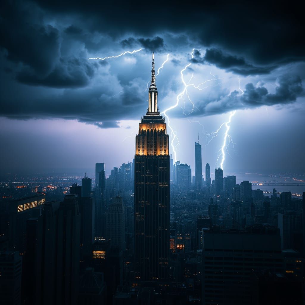 Surreal Hyperrealistic Thunderstorm Over the Empire State Bu...