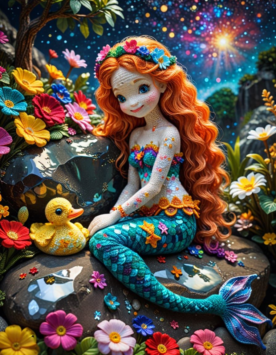 Mermaid in Rainforest: Klimt-Inspired Crochet Fantasy