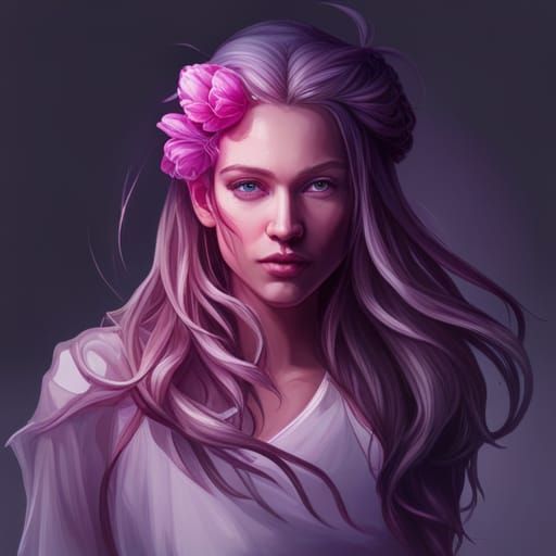 Girl with Pink Tulip: Hyperdetailed Art Nouveau Portrait