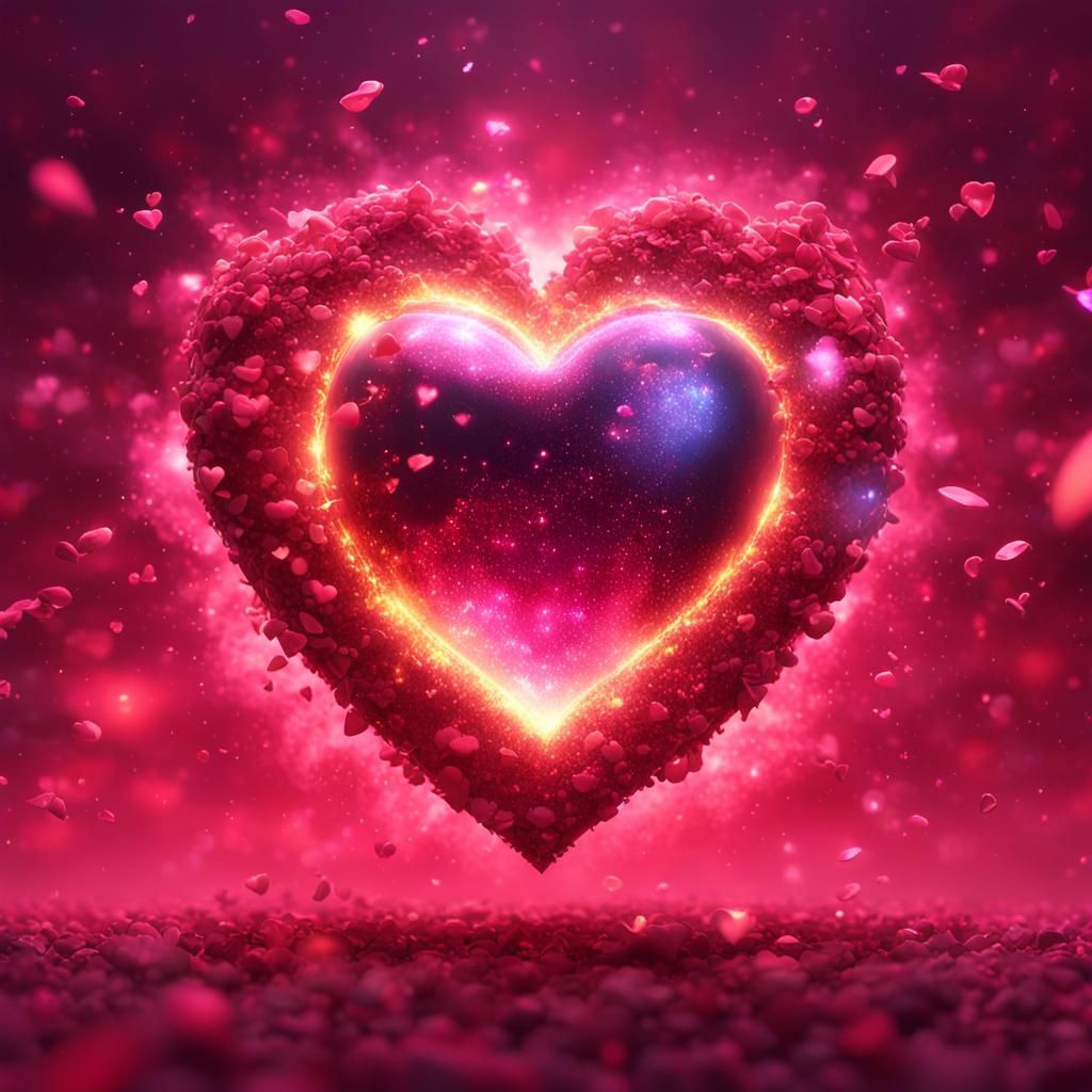 Ethereal Heart Bomb Explosion in a Fantasy Art Style