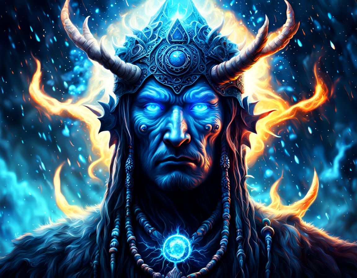 Shaman Summons Neutron Star Rain as Oil Painting