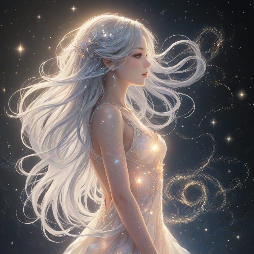 Ethereal Stardust Being in Anime Style